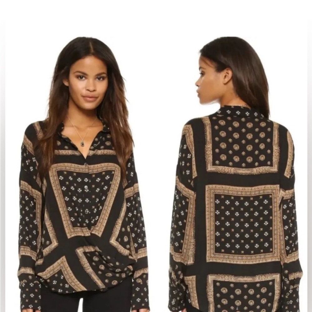 Women's Black and Gold Patterned Top